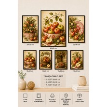 UNT Rustik Elma Bahçesi 7 Parça Tablo Seti | Vintage Botanical Duvar Dekoru | Çerçeve Görünümlü Mdf Uv Baskı