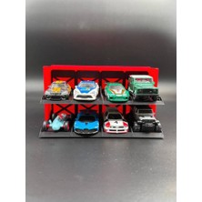 3D Atelier 1:64 Ölçek 8 Araçlık Diorama Stand Model Araç Sergileme Platformu Kırmızı Siyah
