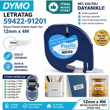 Puun Dymo Letratag LT-100H Plus 91201 59422 S0721610 Muadil Etiket Kaseti 12MM x 4m Beyaz Plastik Etikete Siyah Yazı Güçlü Yapışkan