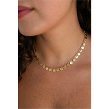 Minon - Dövme Dokulu Sıralı Pul Choker Kolye - 925 Ayar Gümüş - Şık Tasarım