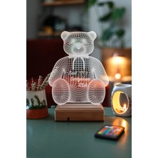 Modiwa Design Sevgiliye Sevgiller Günü Ayıcık 16 Renk Uzaktan Kumandalı 3D Ahşap Gece Lambası Hediyelik