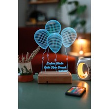 Modiwa Design Doğum Günü 4 Balon 16 Renk Uzaktan Kumandalı 3D Ahşap Gece Lambası Hediyelik
