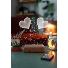 Modiwa Design Anneler Günü, Sevgiliye 2 Kalp 16 Renk Uzaktan Kumandalı 3D Ahşap Gece Lambası Hediyelik