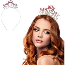 Uslucan Alışveriş Kristal Taşlı Pembe Birthday Princess Yazılı Parti Tacı 19X11 cm