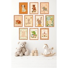 UNT 10'lu Çerçeve Görünümlü Pastel | Bebek Odası | Nursery, Minimalist, Vintage Tablo Seti 15X20 cm Mdf Uv Baskı