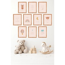 UNT 10'lu Çerçeve Görünümlü Minimal, Pastel, Çocuk Odası, Boho Tablo Seti 15X20 cm Mdf Uv Baskı