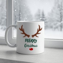 Fırsatkolik Merry Christmas Yazılı Geyik Boynuzlu Yılbaşı Kupası Model 212 Baskılı Seramik Kahve Kupası