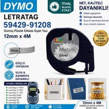 Puun Dymo Letratag 200B 91208 59429 Laminasyon Muadil Etiket Kaseti 12MM x 4m Gümüş Silver Plastik Etikete Siyah Yazı Güçlü Yapışkan