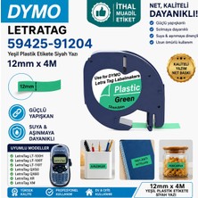 Puun Dymo Letratag 200B 91204 59425 S0721640 Muadil Etiket Kaseti 12MM x 4m Yeşil Plastik Etikete Siyah Yazı Güçlü Yapışkan