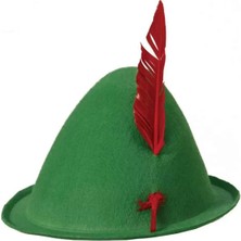 Uslucan Alışveriş Yeşil Renk Kırmızı Tüylü Peter Pan Şapkası Robin Hood Şapkası 24X23 cm