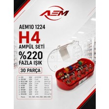 Teknolojik Garaj AEM10 1224 H4 Yüksek Performanslı Ampul Seti %220 Ekstra Aydınlatma - 30 Parça Çantalı Evrensel Araç