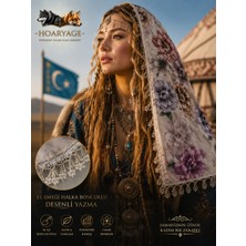 Hoaryage El Emeği Desenli Yazma Kenarına Halka Boncuklu El Oyası Tülbent Yemeni, Fular ,4 Kenarı Oyalı