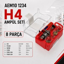 Teknolojik Garaj AEM10 1234 H4 Araç Ampul Seti 8 Parça - Compact Çantalı Evrensel Yedek Oto Ampul Kiti