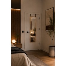 Naturel Dekor Bambu Desenli Bej Kapı Aynası, Boy Aynası 120 Cm, Bohem, Iskandinav, Modern, Hasır, Rattan