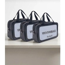 NorthAK Şeffaf Seyahat Makyaj Çantası3’lü Set - Kozmetik ve Makyaj Çantası Büyük Boy Washbag Siyah