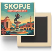 Maxi Trendy Üsküp Kuzey Makedonya - Makedonya Meydanı - Baskılı Buzdolap Magneti Kare 9x9 cm