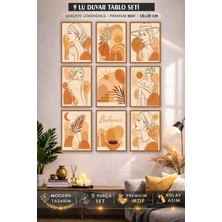 UNT Boho Minimalist Kadın Çizim 9'lu Duvar Tablo Seti – Çerçeve Görünümlü Premium Mdf 15X20 cm