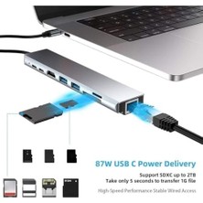 Maxi Trendy CF55 Macbook Android Uyumlu Type-C To 2 USB 3.0 4K HDMI Ethernet RJ45 Pd Çevirici Hub Adaptör, Standart
