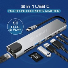 Maxi Trendy 8 Portları 1 Arada USB C Hub Adaptörü, 4K Hdmı, Şarj Cihazı, USB C Bağlantı Noktaları, Sd/micro Sd Kart Okuyucular, Ethernet Bağlantı Noktası, M1 ve M2 Mac Bilgisayarlar Için, Thunderbolt 3