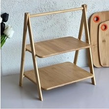 Maxi Trendy 2 Katlı Dikdörtgen Bambu Servis Sunum Seti Büyük Boy, Kuru Pasta, Kurabiye ve Kek Sunumları Için Büyük Boy (38CM-30CM-22.5CM)