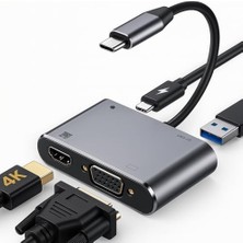 Maxi Trendy 4in1 USB C HDMI VGA Adaptörü, USB C Hub, 4K Hdmı, 1080P Vga, USB 3.0, USB C Pd Şarj, MacBook Pro/air/ipad Pro 2018 / Dell Xps/ Uyumlu