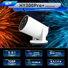 Maxi Trendy HY300PRO+ Android 14 Projektör, 720P Çözünürlük, 170 Ansı Lümen, Wi-Fi 6, Bluetooth 5.4, 4K Destekli, Otomatik Düzeltme, 30-130 Inç Görüntü, Beyaz