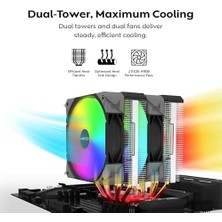Maxi Trendy NX600 Argb 6 Isı Borulu ve Premium Üst Kapaklı Çift Kule Cpu Hava Soğutucu | 28MM E28 Argb Premium Fan | Lehimli Bakır Taban | Üstün Isı Dağılımı | Tüm Intel ve Amd Soket Desteği |siyah