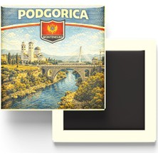 Maxi Trendy Karadağ Podgorica Şehri Temalı Vintage Buzdolap Magneti – 9x9 cm