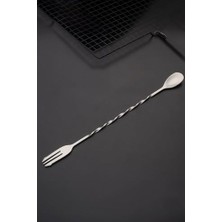 Maxi Trendy 32 cm Uzun Çelik Çift Başlı Çatallı Kokteyl Karıştırma Barmen Kaşığı CIN582