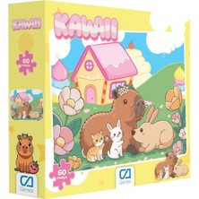 Maxi Trendy Kawaii Capybara ve Sevimli Dostları Desenli  60 Parça 34X24CM Çocuk Puzzle Yapboz Serisi
