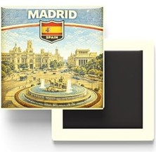 Maxi Trendy Ispanya Madrid Şehri Temalı Vintage Buzdolap Magneti – 9x9 cm