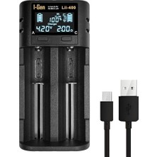 Maxi Trendy I-Gen Batteries LII-400 Akıllı Li-Ion Pil Şarj Cihazı, Type-C Girişli, LCD Ekranlı, 2 Slot Şarj, Li-Ion & Ni-Mh Uyumlu (18650/21700 / Aa/aaa)