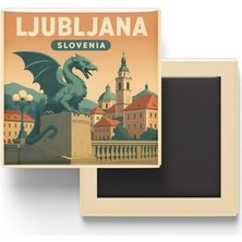 Maxi Trendy Ljubljana Slovenya - Ejderha Köprüsü - Baskılı Buzdolap Magneti Kare 9x9 cm