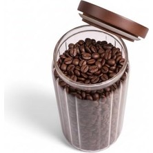 Maxi Trendy Akasya Kapaklı Çizgili Cam Kavanoz (1000ML /1 Litre) | Hava Geçirmez, Modern Fitilli Tasarım Gıda Saklama Kabı | Kahve, Çay, Kuruyemiş ve Bakliyat Kavanozu (9X20CM)