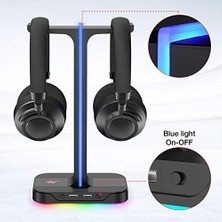 Maxi Trendy Çift Kulaklık Askısı, 2 USB Bağlantı Noktası, Rgb Kulaklık Tutucu, Oyuncular Için, Pc Için, Siyah (TH650)