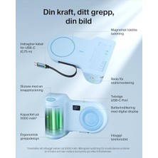 Maxi Trendy Stage Powergrip, Manyetik Kablosuz Şarjlı Kamera Tutacağı 9300 Mah, Geri Çekilebilir Usb-C Kablolu Power Bank, Bluetooth & Tripod Bağlantısı, LCD Ekran, iPhone ve Pixel Için Şarj Cihazı