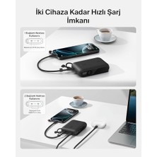 Maxi Trendy Taşınabilir Şarj Cihazı, 10.000 Mah Usb-C Ince Güç Kaynağı, 2 Usb-C Port, Dijital Pil Göstergesi, 20 W Hızlı Şarj, iPhone 17, 16 Serisi,  Galaxy S25, S24, Pixel 9, iPad ve Fazlası, Siyah