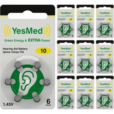 Maxi Trendy Yesmed Extra Power 10 Numara Işitme Cihazı Pili (10 Paket x 6 Adet = 60 Adet Pil)
