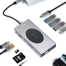 Maxi Trendy Yerleştirme Istasyonu USB C Hub 13'ü 1 Arada Kablosuz Şarj Istasyonu, USB C - Hdmı, Ethernet, Vga, 5 USB ve Sd/tf, 100W Pd, 3,5 mm Ses