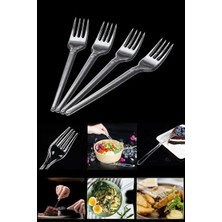 CATEKSSS 50 Adet Orta Kalite Eco Plastik Yemek Çatalı Kullan At Çatal Metal Metalik