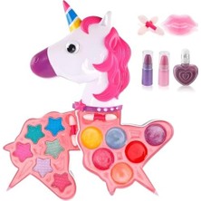 Maxi Trendy Kız Çocukları Için Sürülebilir Unicorn Şekilli 3 Katlı Makyaj Seti Oyuncak Kozmetik Malzemeleri