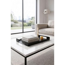 Maxi Trendy Metal Çay Tepsisi Siyah Sunum Tepsisi Servis Tepsisi Dikdörtgen Dekoratif Tepsi Kahve Çay Servis Tepsisi Mutfak Banyo Organizer Tepsi