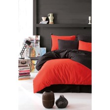 Maxi Trendy Nevresim Takımı Çarşafı Lastikli Çift Taraflı Çift Kişilik 200X220 -Siyah Kırmızı