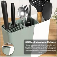 Maxi Trendy Ayarlanabilir Sürgülü Kaşıklık Bıçaklık Organizer,2-3 Bölmeli Tezgah Üstü Stand (Yeşil)