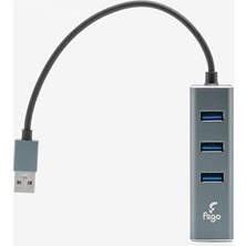 Maxi Trendy Fiigo USB To Lan ve 3x USB Alüminyum Adaptör Gri