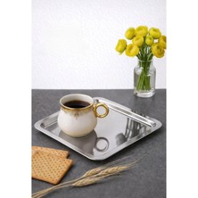 Maxi Trendy 6 Adet Lüx Kare Paslanmaz Çelik Sunum Tepsini 21X21CM Kahve Servis Sunum Tepsisi & Tabağı (Gümüş)
