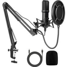 Maxi Trendy USB Condenser Masaüstü Mikrofon Seti – Kardioid Yönlü, 16BIT/48KHZ Profesyonel Kayıt, LED Kontrollü, Shock Mount ve Stand Dahil – Streaming, Podcast, Oyun ve Vokal Için | Q10-Q10B