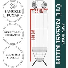 Maxi Trendy Asev Home Ütü Masası Kılıfı Keçeli Ipli Stoperli Büyük Boy 55X140 cm Aura