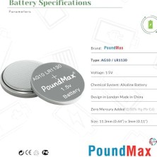 Maxi Trendy 20 x Poundmax AG10 Düğme Hücresi LR1130 1,5V, Alkalin Pil