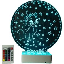 Modiwa Design Çocuklara Özel Kedi Ve Yıldızlar 16 Renk Uzaktan Kumandalı 3D Ahşap Gece Lambası Hediyelik
